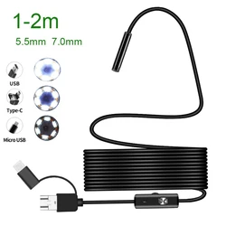 5.5mm 7.0mm Endoscope Camera 2m Mini Snake Sewer Industrial Piping Borescope Car Inspection Endoscopic For Pc Usb Android Type C