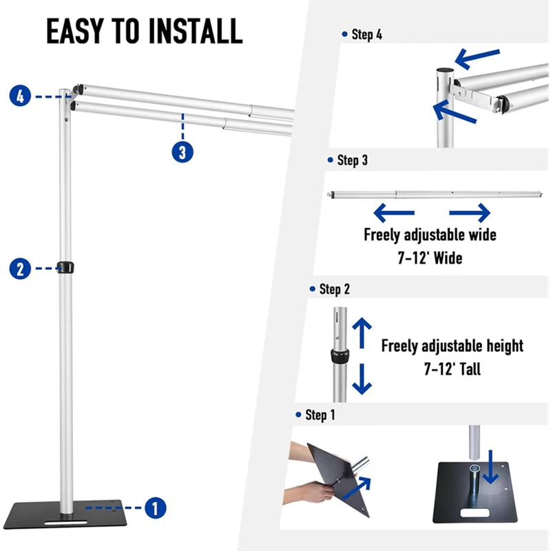 3Mx6M Adjustable Double Crossbar Pipe&Drape Backdrop Stand Suitable for Wedding Ceremony Curtain Decor Portable Aluminum Stand