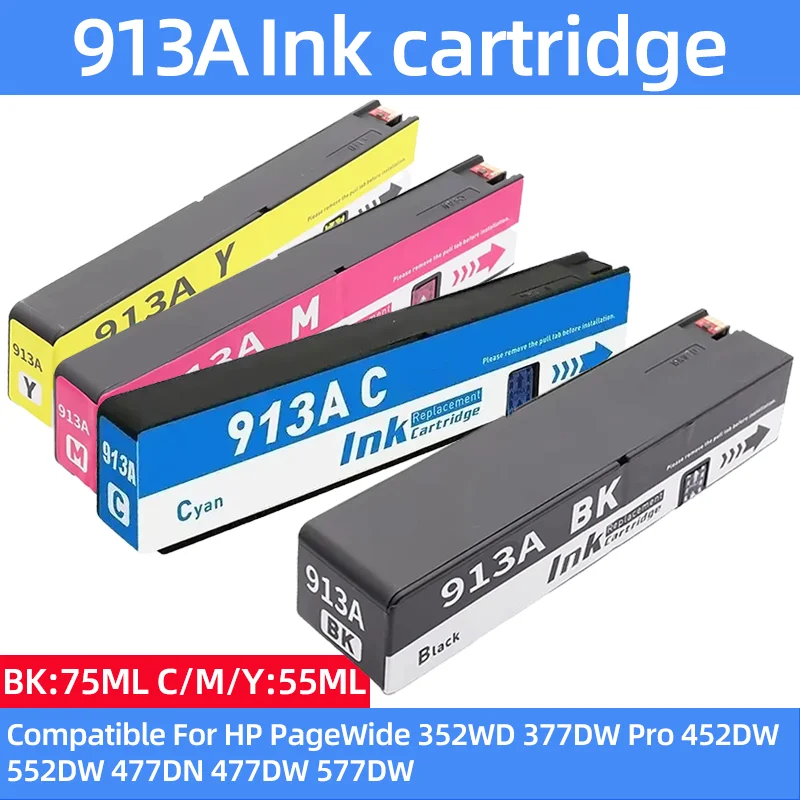 

913 913A ink cartridge Compatible For HP Pagewide 352WD 377DW 452DW 552DW 477DN 477DW 577DW P55250dw P57750dw Inkjet printer