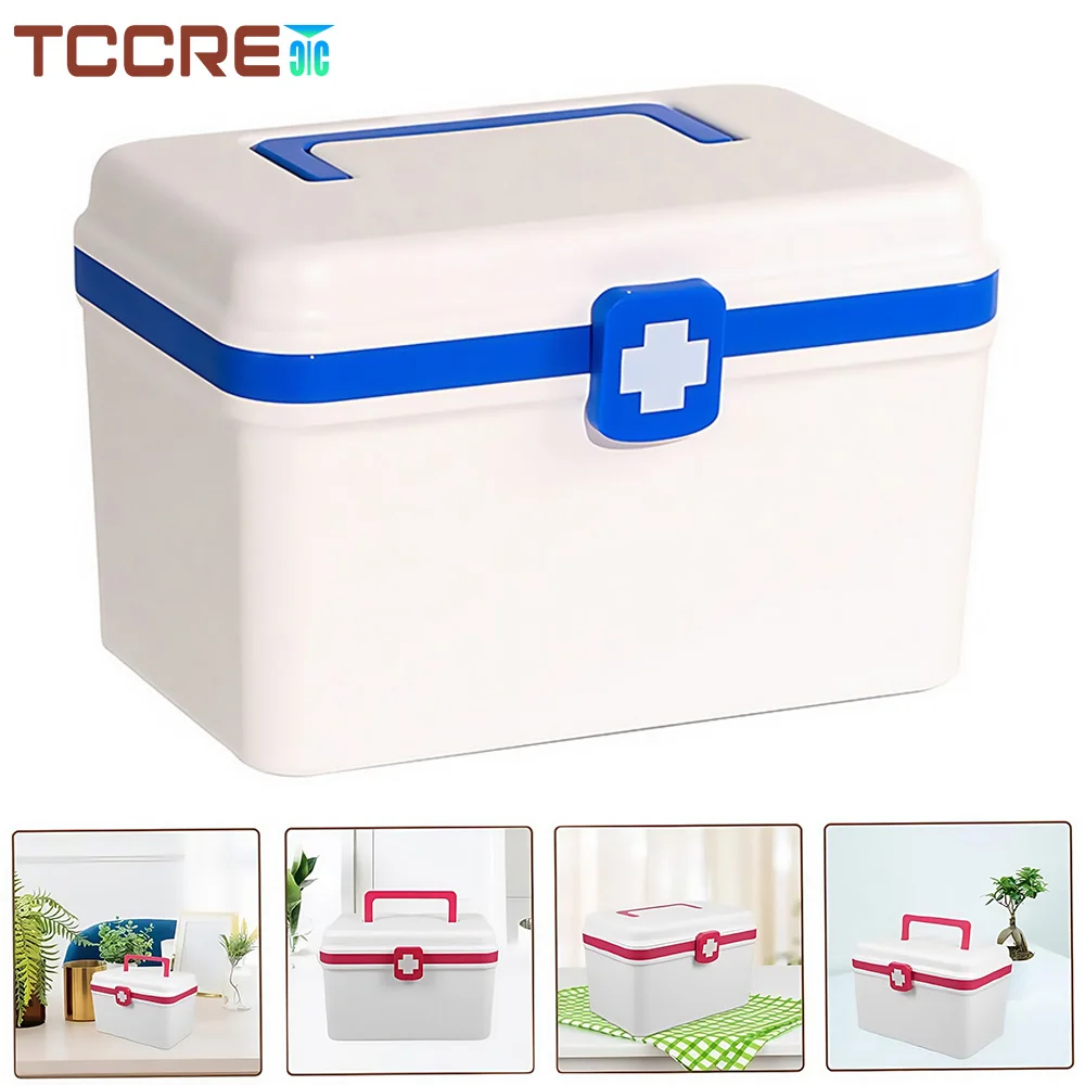 

1PCS 2 Tier Medicine Cabinet Organizer Large Capacity Medicine Box with Handle, Plastic First Aid Box Empty Multipurpose Medical
