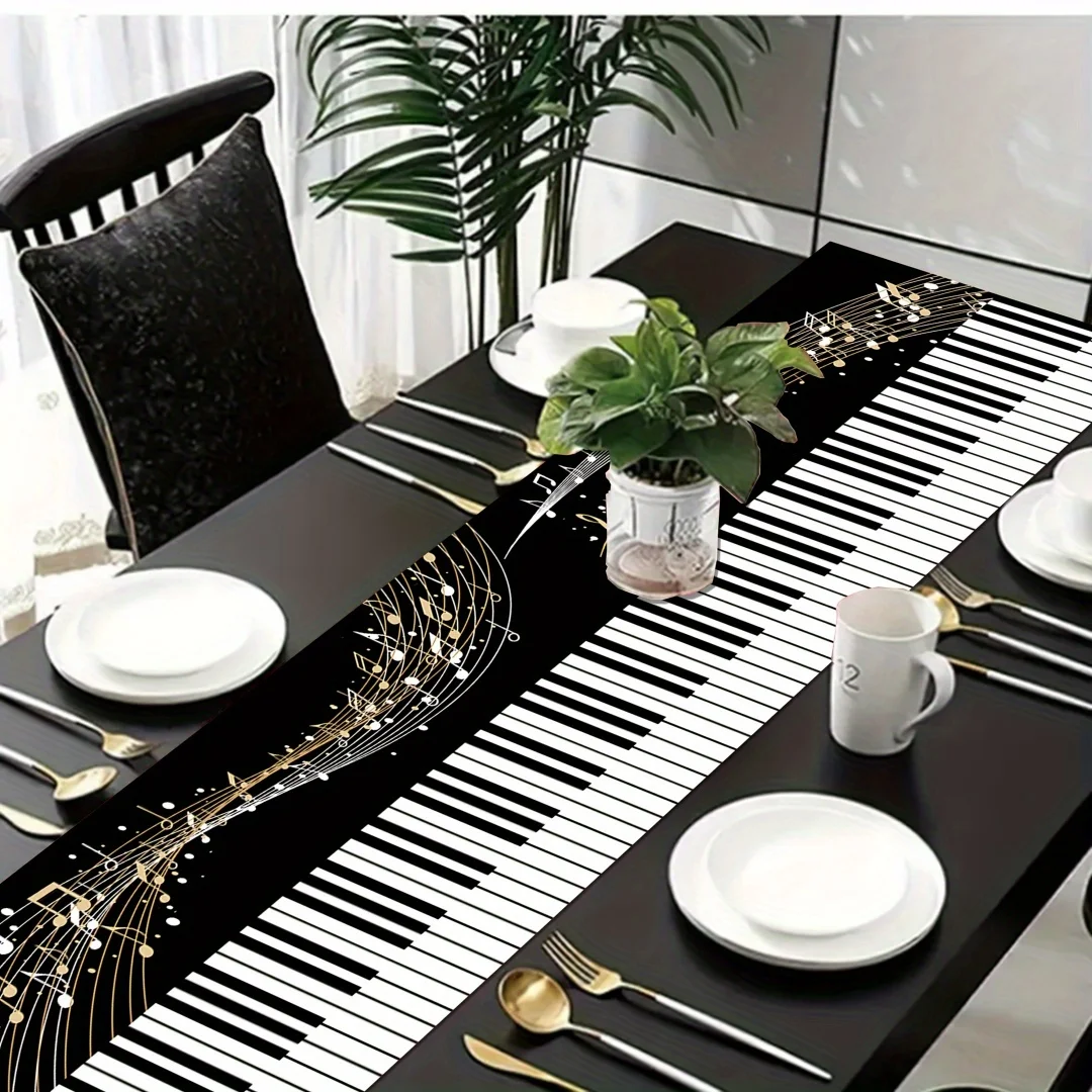 Piano Keys Printed Polyester Table Runner, Washable Music Art Decor for Home Kitchen Dining Holiday Party Festival Supplies