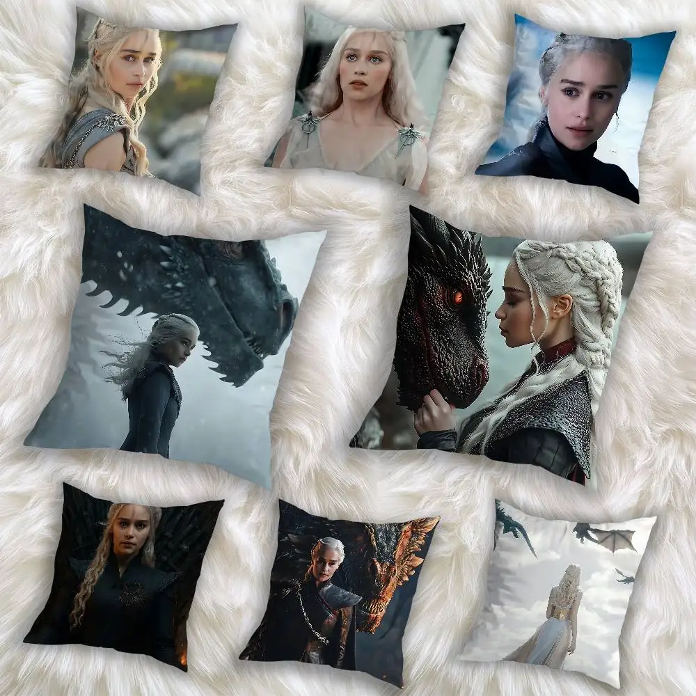 

D-Dragon Mother D-Daenerys Pillow Case Square Double-Sided Printing Short Plush Sofa Cushion Cover Bedroom Bedside Pillow