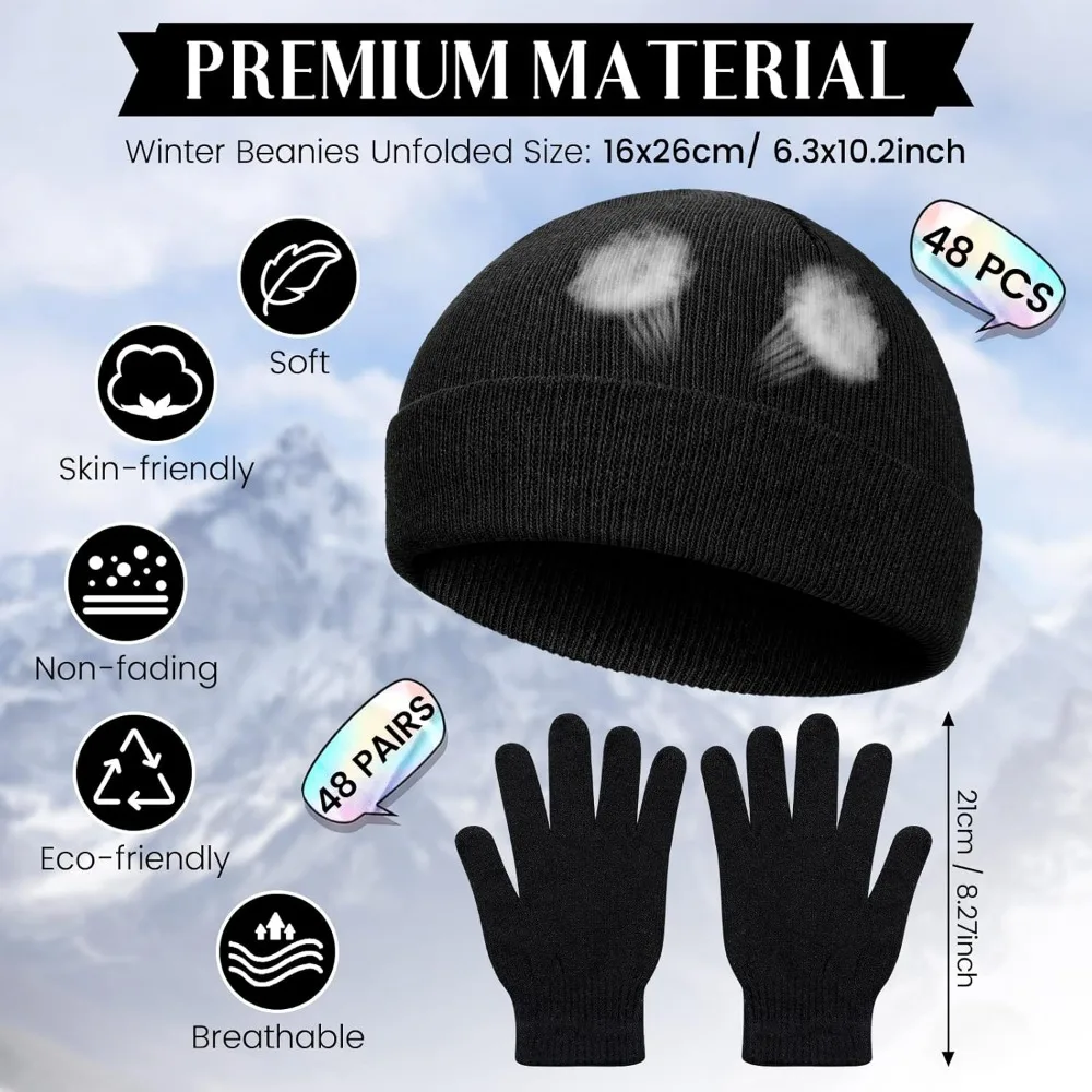 مجموعة بيني وقفازات شتوية، 96 قطعة كبيرة، إكسسوارات الطقس البارد للجنسين للرجال والنساء، مثالية للمساعدة بدون منزل