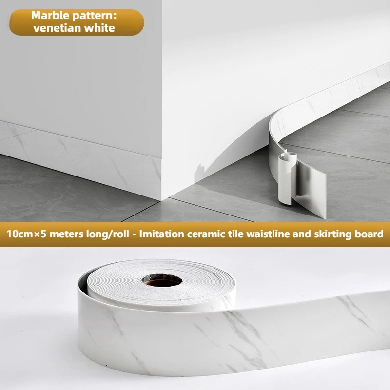 10cm x 5mPVC Self-Adhesive Marble Baseboard Sticker - Waterproof Skirting Board Protector for Corner Window Sill Home Renovation
