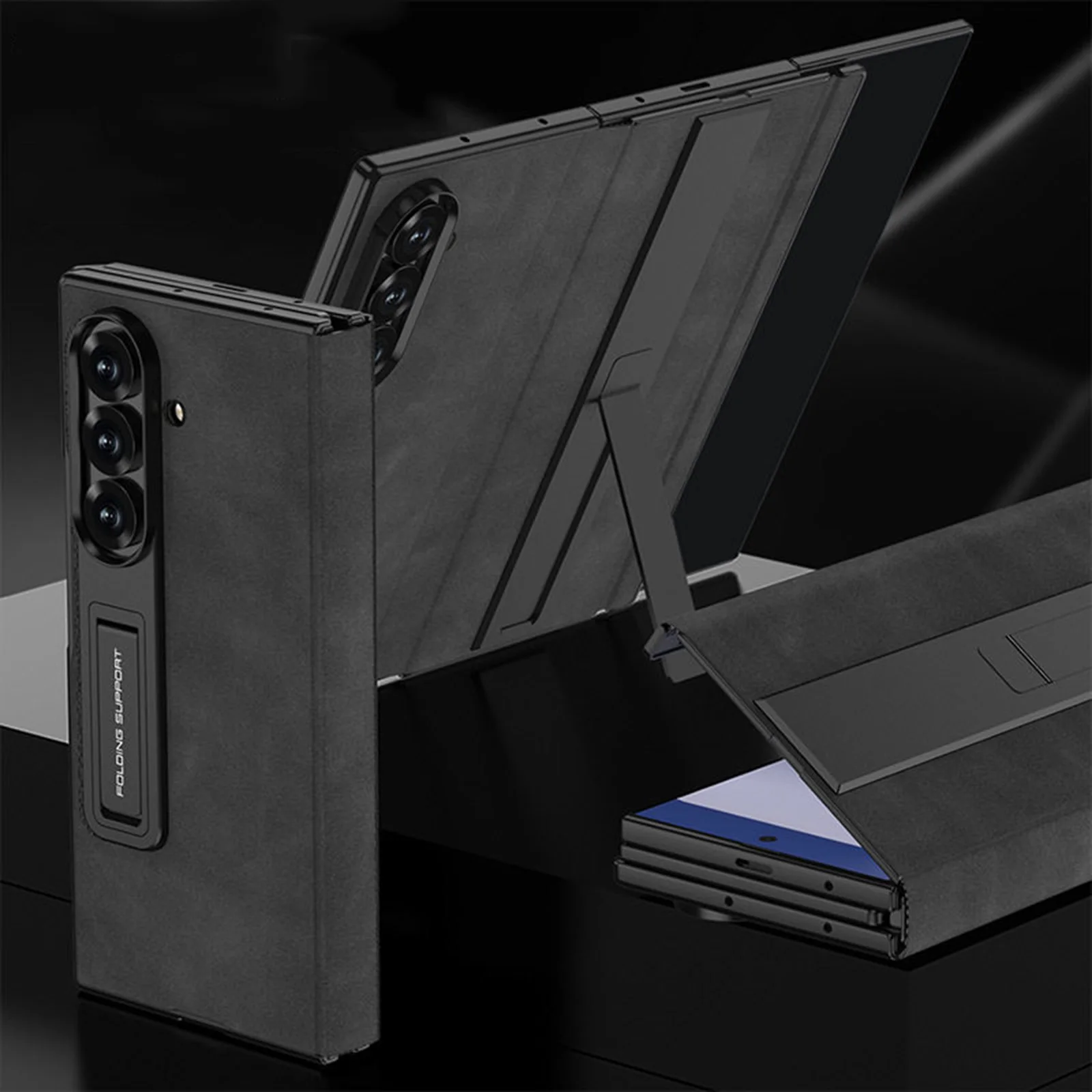 

Для Samsung Galaxy Z тройной кожаный чехол, легкий противоударный чехол со встроенной защитной подставкой для экрана 360° ° Полная защита