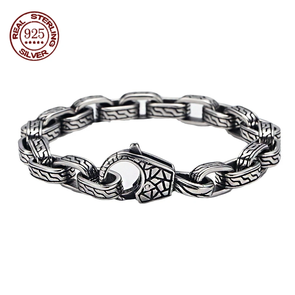 

Factory Price S925 Sterling Silver Creative Pattern Men's Bracelet Punk Locomotive Bangle Male Retro Pattern Jewelry Gift