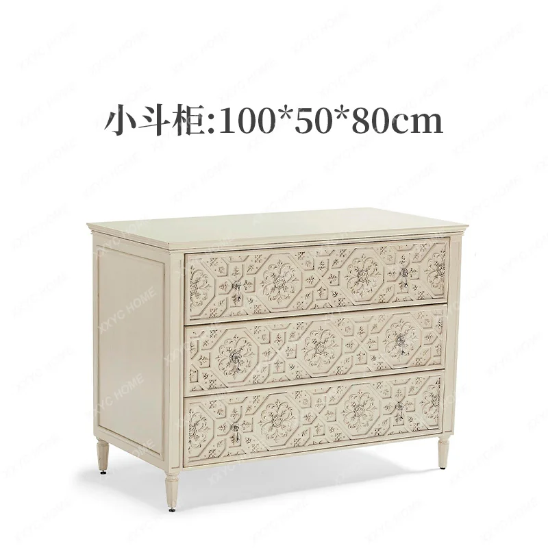 Cream Style White Bedside Table Household Bedroom Creative Side Cabinet Solid Wood Storage Cabinet