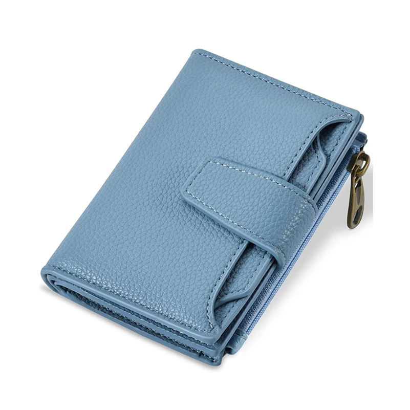 Western RDIF Blocking PU Leather Large Capacity Three Floded Women Wallet Fashion Zipper Hasp Purse for Ladies