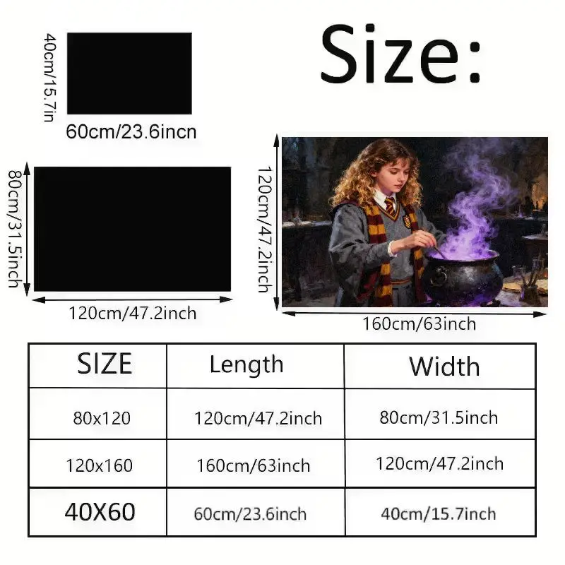 1PC Harry Potter Hermione Granger Potions Class Fantasy Floor Mat, Magic Wizarding World Themed Non-Slip Area Rug for Living Roo