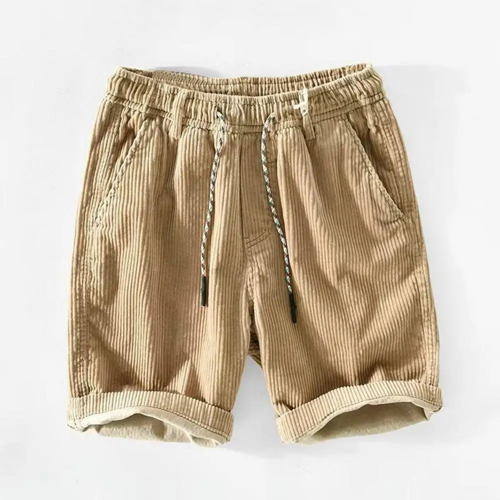 Pantalones cortos de PANA con cintura elástica para hombre, Shorts de playa con bolsillos, pantalones cortos de pierna ancha con cordón para verano, ajustables, sólidos