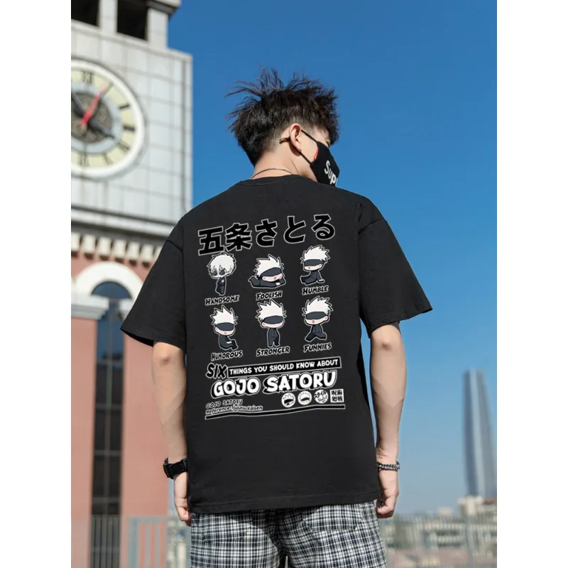 Camiseta de Algodón Puro con Estampado Wu Tiao Wu Q-version para Hombre y Mujer, Colección Spell Battle Back 2026, Nueva Camiseta Casual de Verano