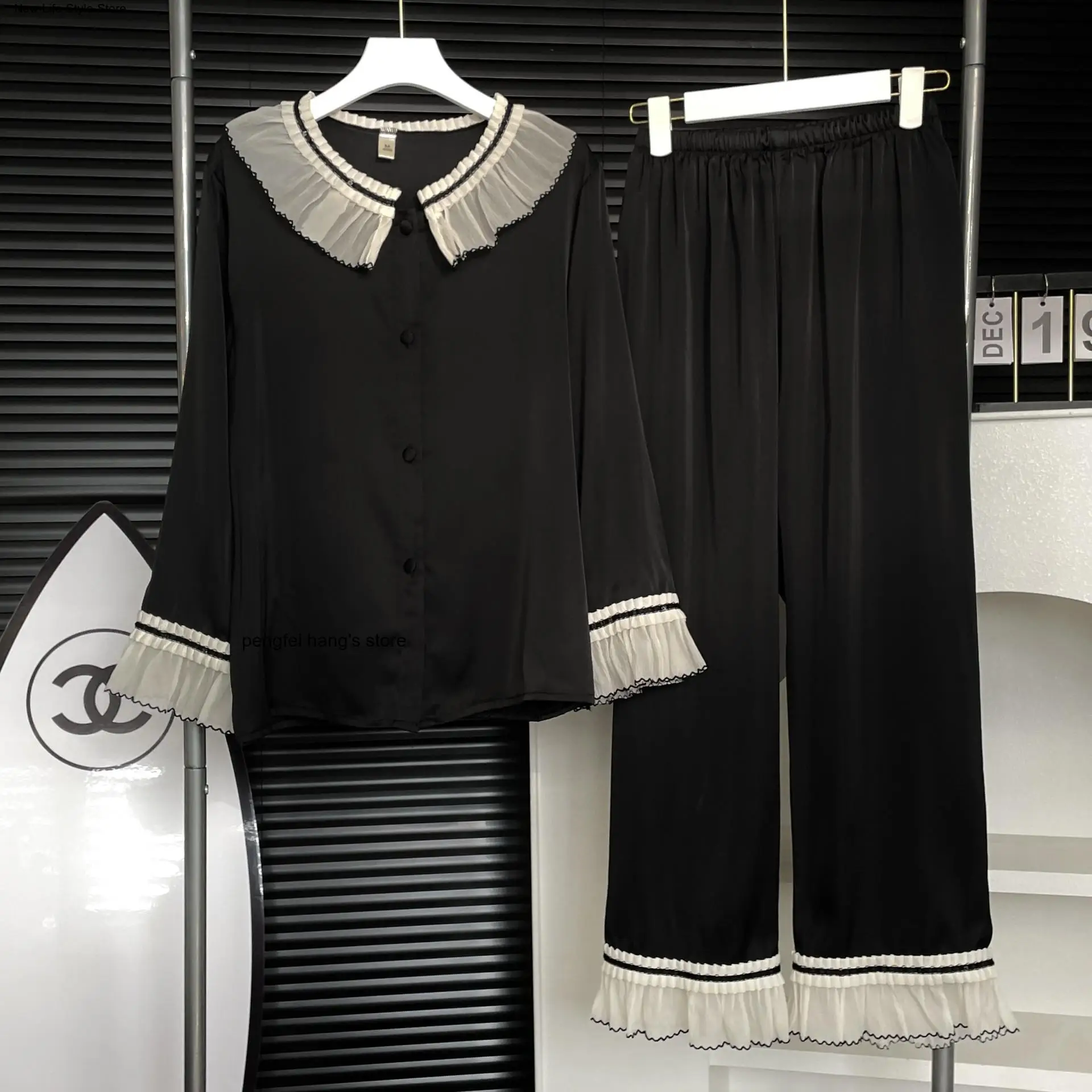 Luxury Princess Outer Wear Loungewear Women Elegant French Style Ice Silk Pajama Set Long Sleeve Pantshome Suit