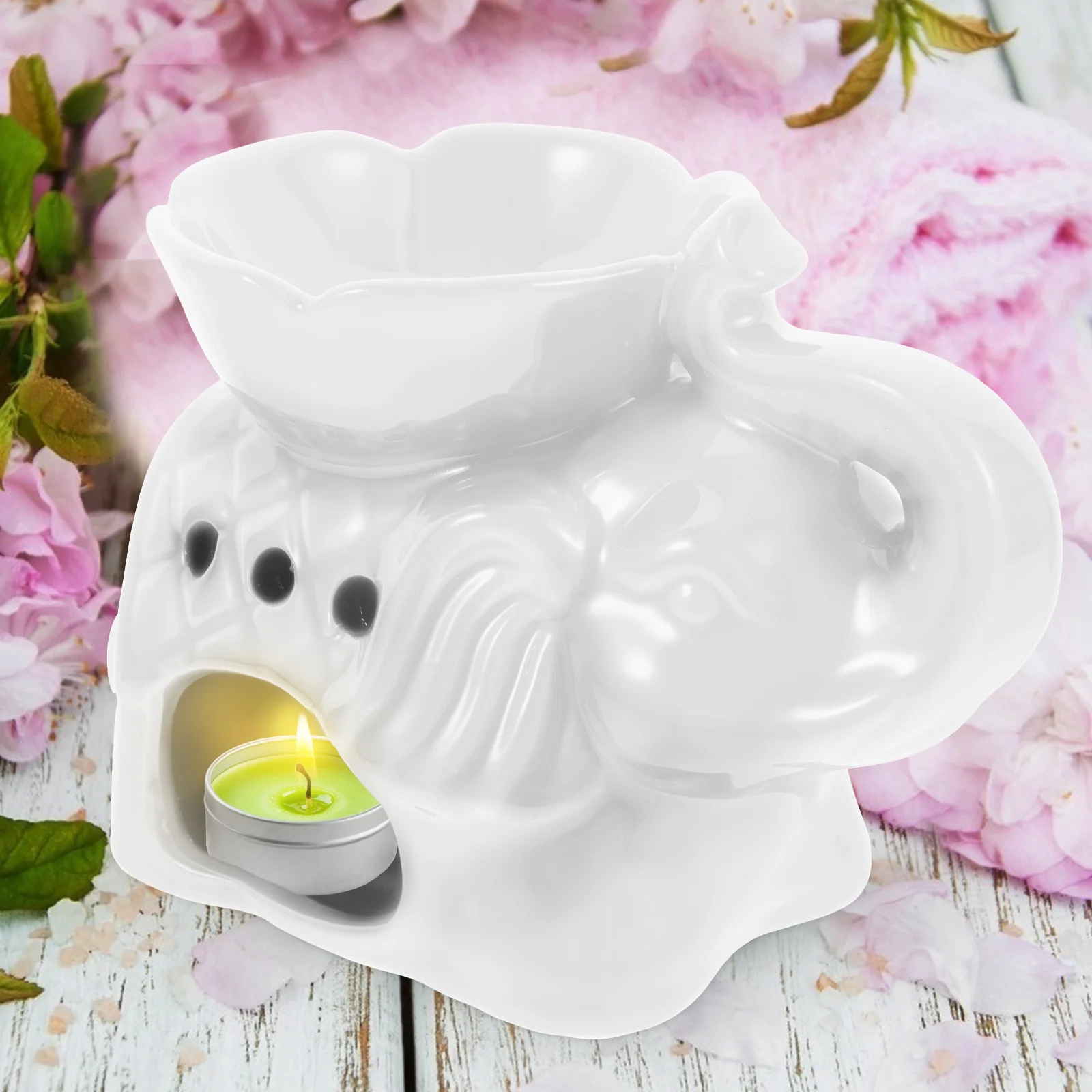 

Holder Tealight Incense Burner Essential Oil Ceramic Elephant White Ornament