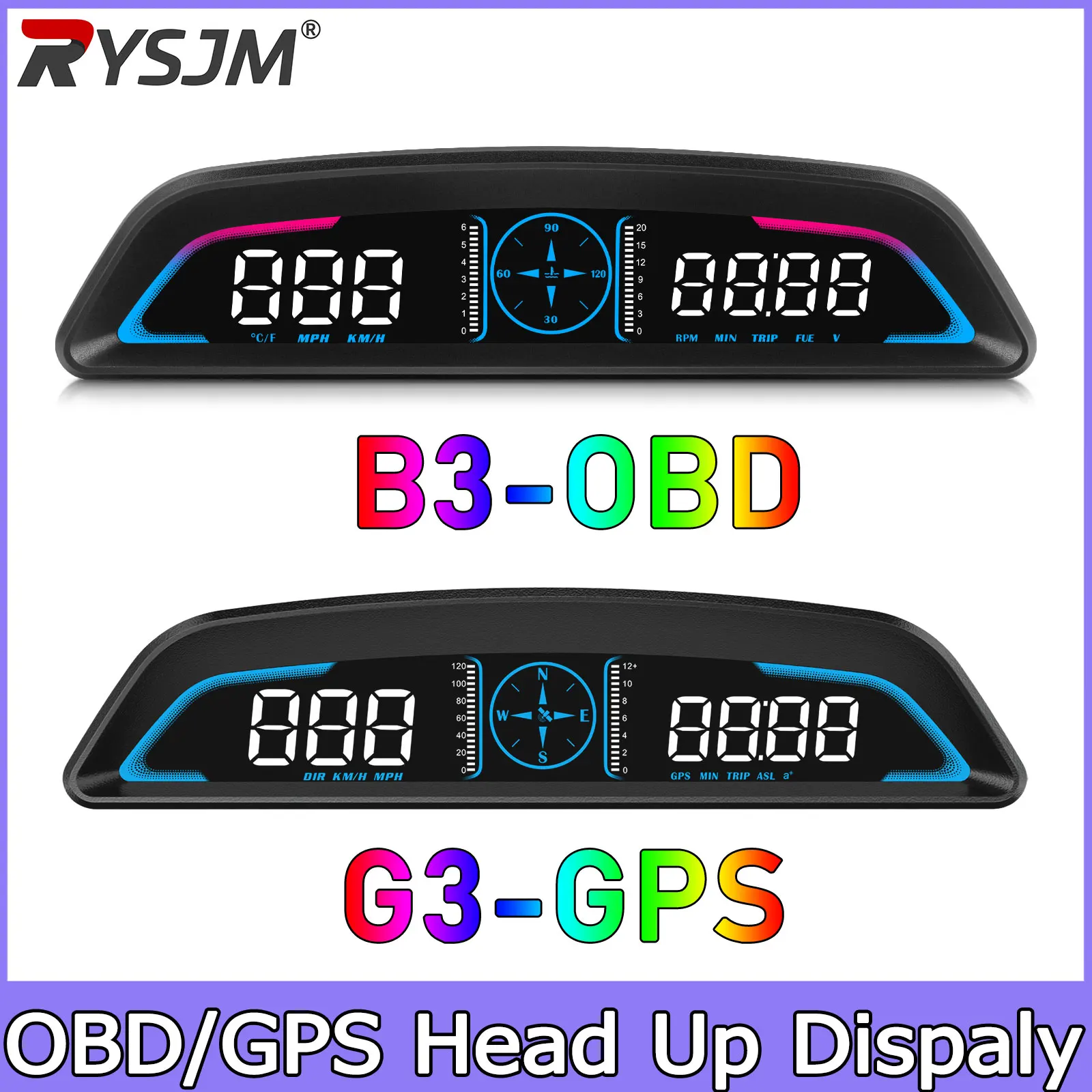 B3 OBD/G3 GPS HUD Digital Car Speedometer Head Up Display Auto Compass Water Temperature Tachometer Smart Gauge Car Accessories