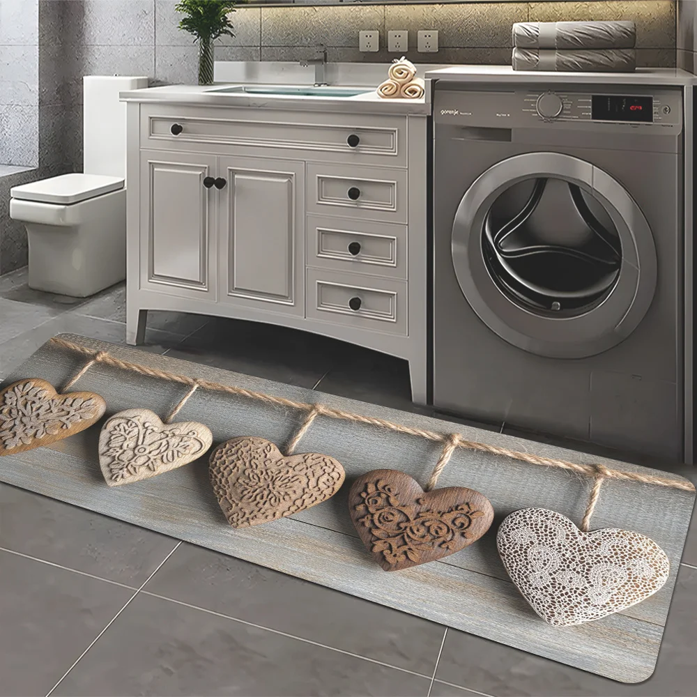 VIKAMA Valentine's Day Heart Stone-Print Floor Mat, Non-Slip And Dirt-Proof, For Kitchen, Corridor, Bathroom Carpet Home Decor
