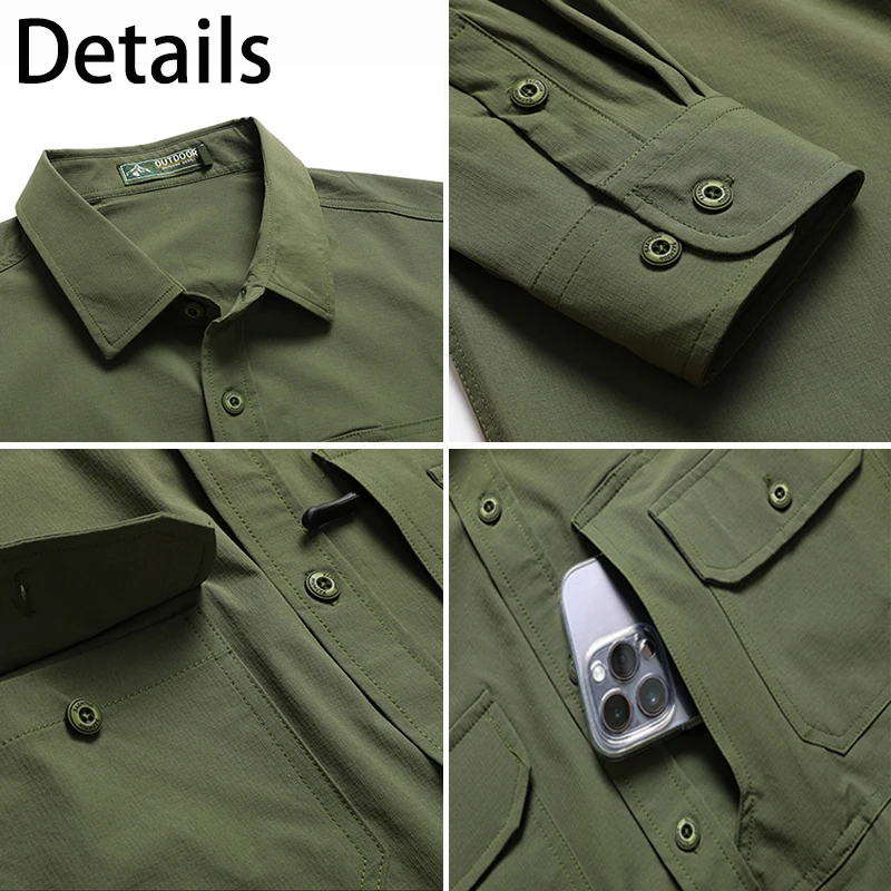 Quality Mens Tactical Long-sleeved Shirt Fall Outdoor Multi-pocket Elastic Quick-drying Utility Ripstop Hiking Safari Work Shirt