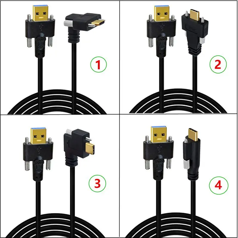 0.5m 1m 2m Gold Plated USB 3.1 Type-C With Screw to USB 3.0 A Male With Screw Industrial Camera Lock Panel Data Connection Cable
