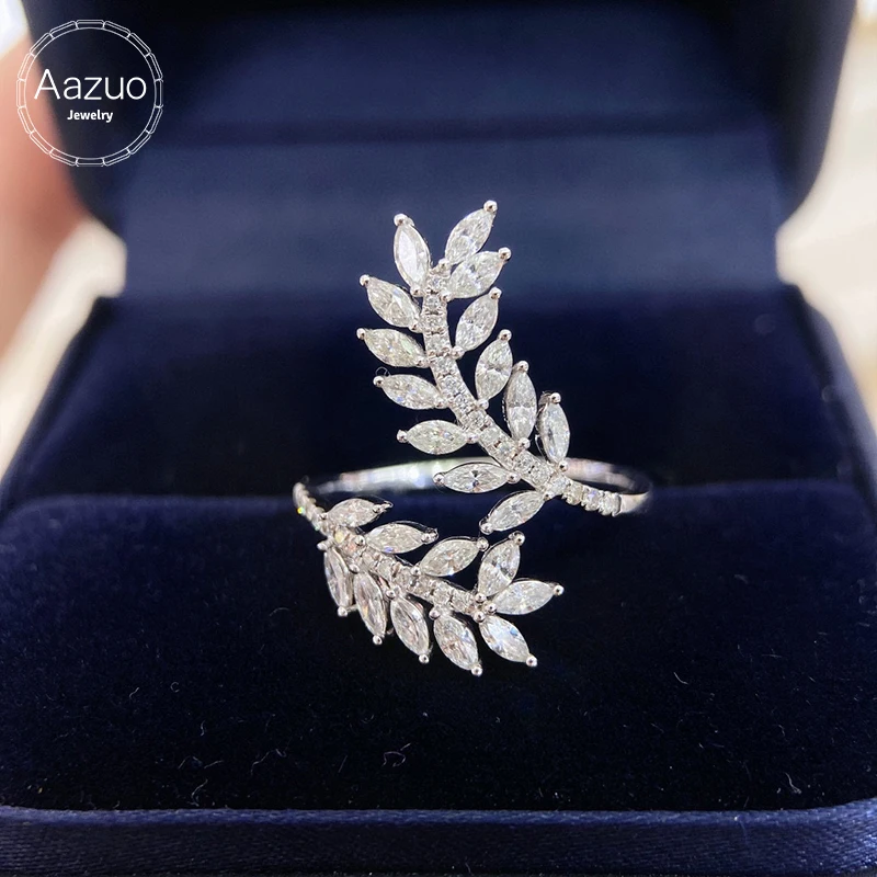 Aazuo, gran oferta, joyería fina, oro blanco de 18 quilates, diamantes reales, 0,95 quilates, orejera de trigo de lujo, regalo para mujer, fiesta de compromiso Au750