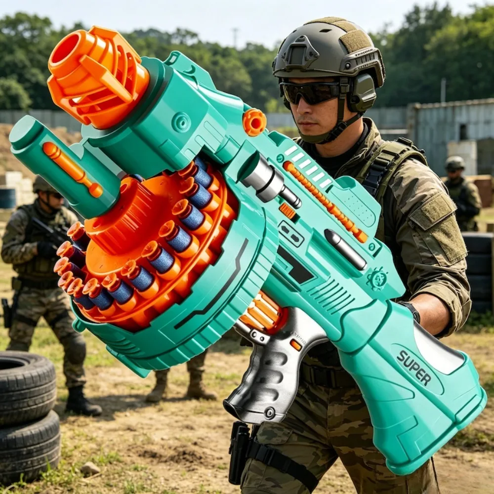 

Electric Outdoor Shooting Gatling Safe Suction Cup Soft Bullet Toy Gun EVA Dart Continuous Firing Blaster Birthday Gift