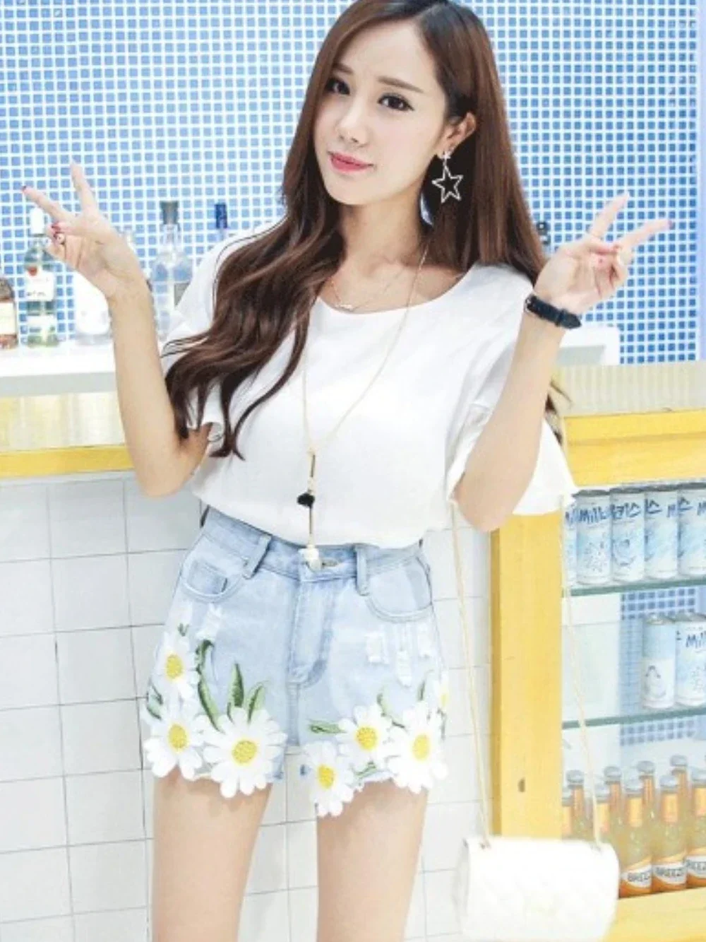 Woman Fashion Clothing 2025 Comfy Hot Youthful Harajuku Jorts Summer Flowers Denim Shorts for Women High Waist Short Jean Pants