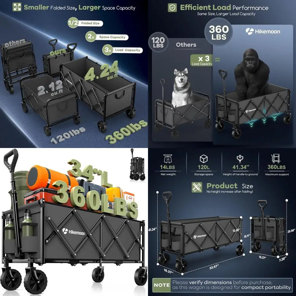 

Extra Long 34 Collapsible Utility Wagon - 360 lbs Capacity for Beach, Grocery, Garden, Camping, Sports (Grey)