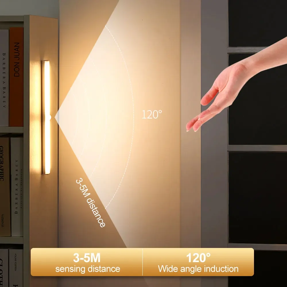 LED Motion Sensor Light Smart Wireless Magnetic Night Light USB Rechargeable Night Lamp For Wardrobe Kitchen Cabinet Bedside