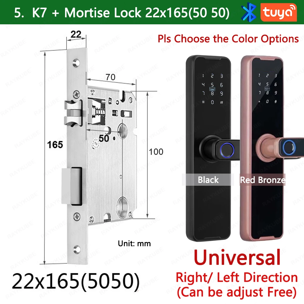 RAYKUBE Biometrisch vingerafdrukdeurslot K7 Pro+ Smart Lock Tuya-app Ontgrendeling op afstand Keyless Lock Elektronisch deurslot