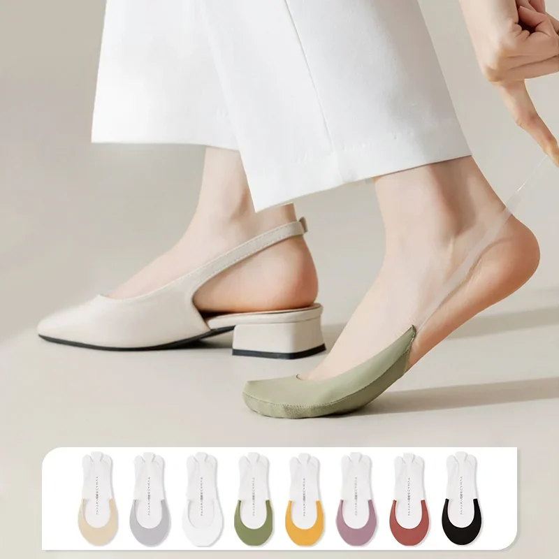 Silicone Non-slip Low Cut Sock Slippers Women High Heels Shoes Ice Silk Boat Socks Women Seamless Summer Invisible No Show Socks