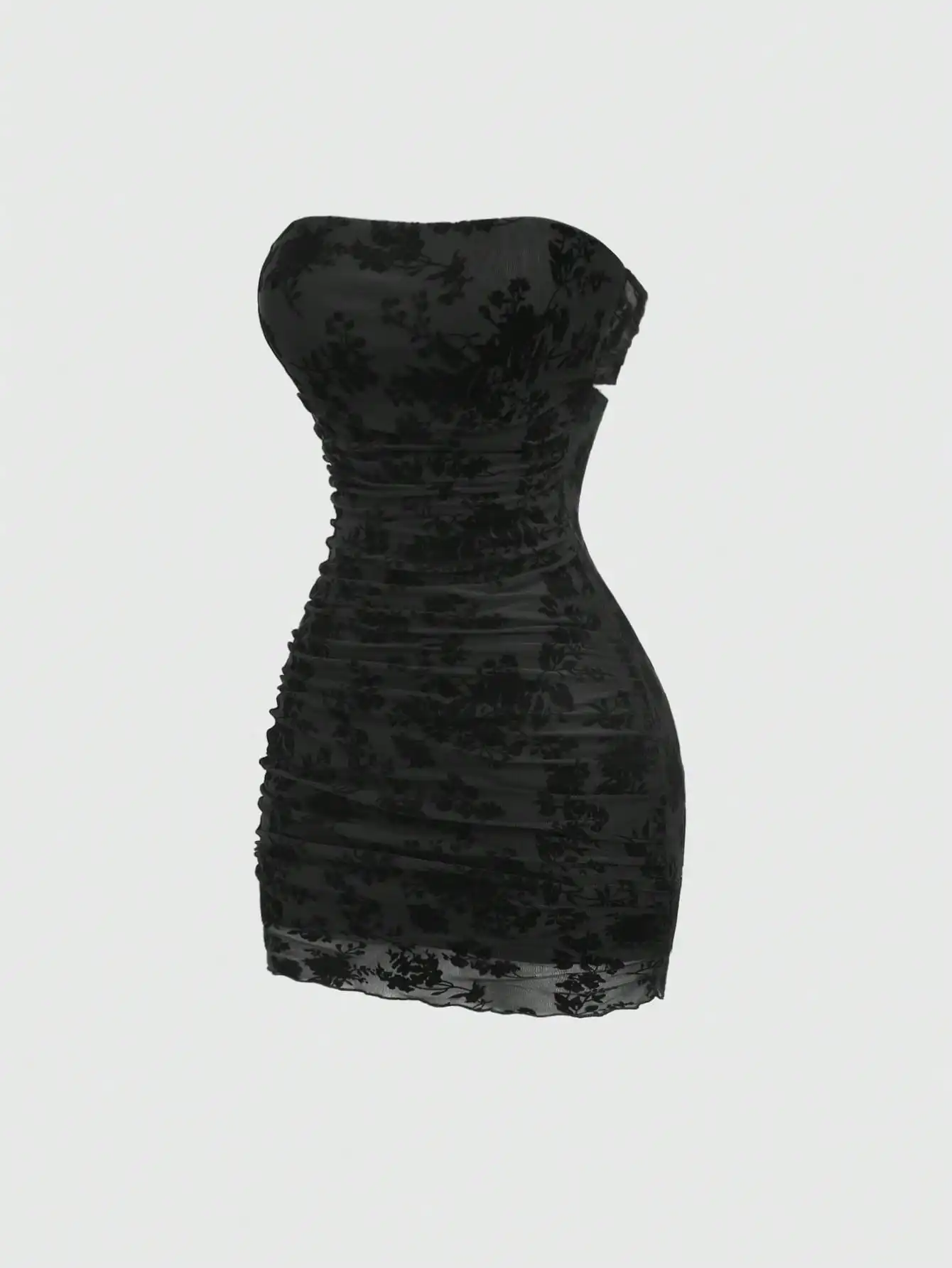 

Женское черное бархатное мини-платье с цветочным принтом, без рукавов, облегающее, с драпировкой