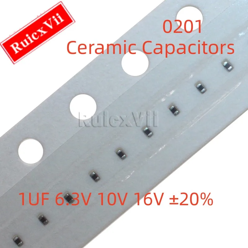 ตัวเก็บประจุเซรามิก0201 1uF 6.3V 10V 16V ± 20% 105M X5R SMD 100ชิ้น