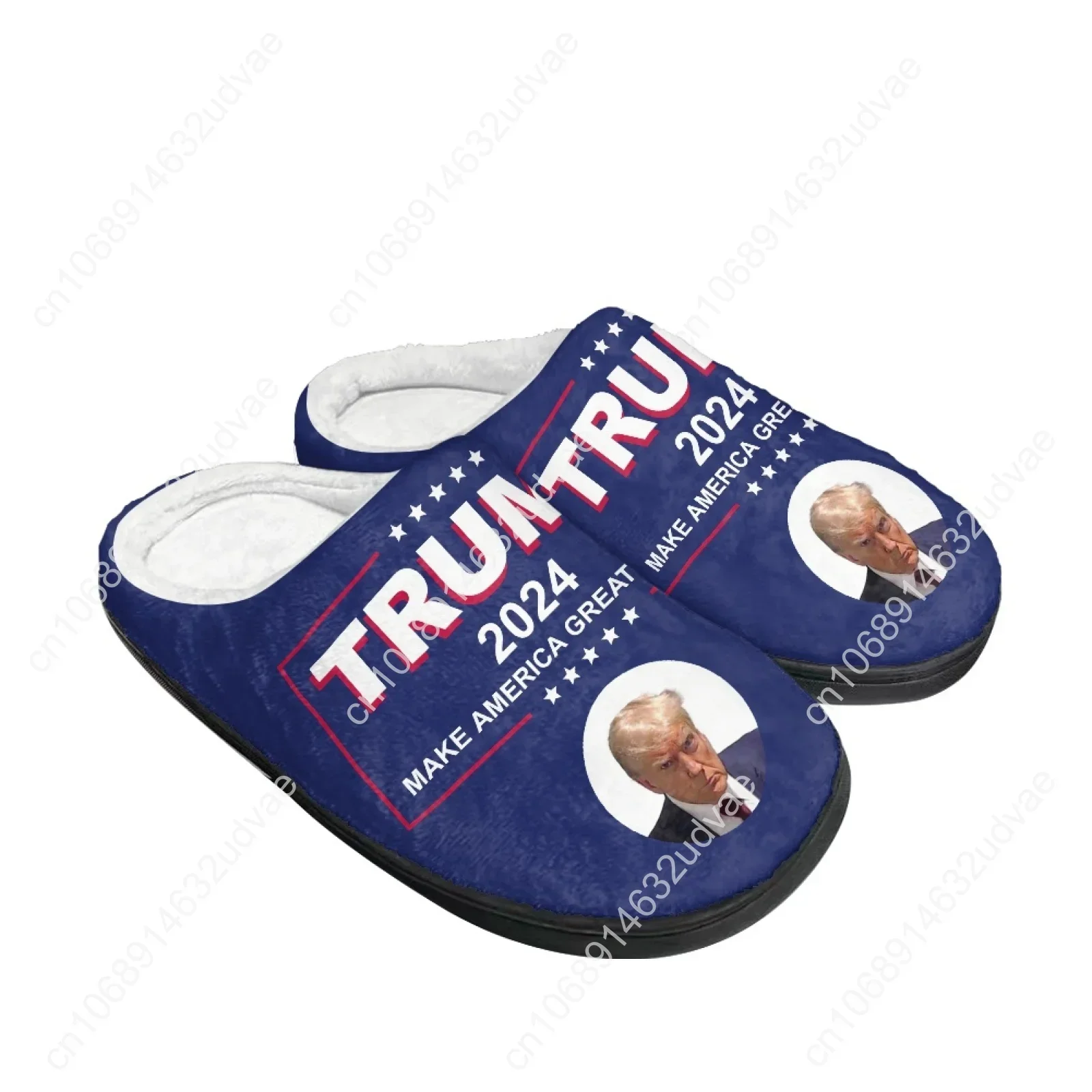 Trump 2024 Home Cotton Slippers Never Surrender Mens Womens Sandals Plush Keep Warm Thermal King Custom Slipper