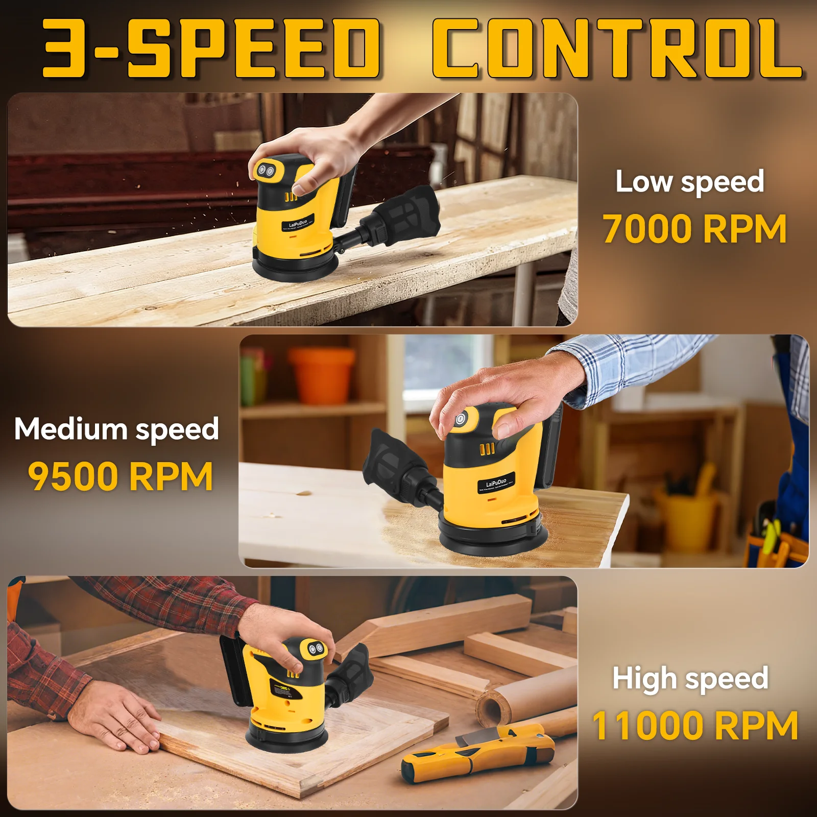 Electric Sander 125mm Grinding Machine Random Sanding Woodworking Polishing Grinder Power Tool For Dewalt 20V Battery Pin