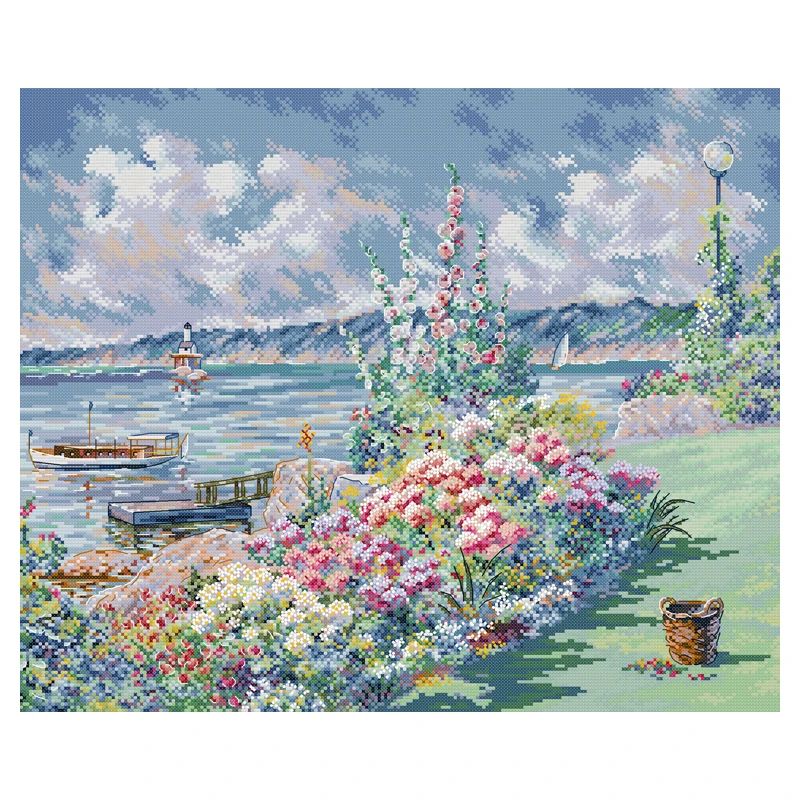 Joy Sunday Cross Stitch Kit Flower Coast 11CT 14CT Printed Cross Stitch Embroidery Kit Set Crosstitch Kit DIY Craft Needlework