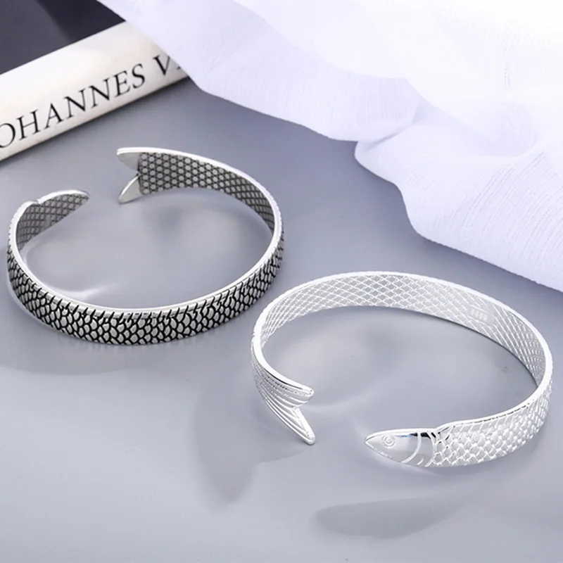 New Creative Fashion Personality Lucky Fortune Transfer Dragon Bracelets 925 Sterling Silver Jewelry Fish Bangles SL101