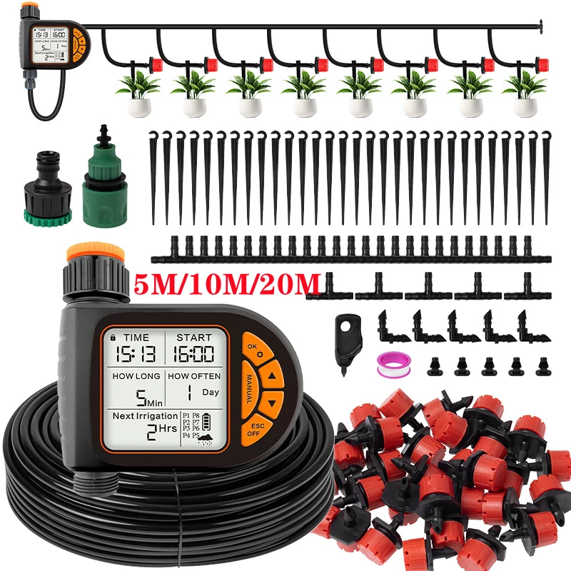 5-20M Micro Drip Irrigation System Portable Automatic Watering with Adjustable Drippers Misting Watering Kits Garden Hose