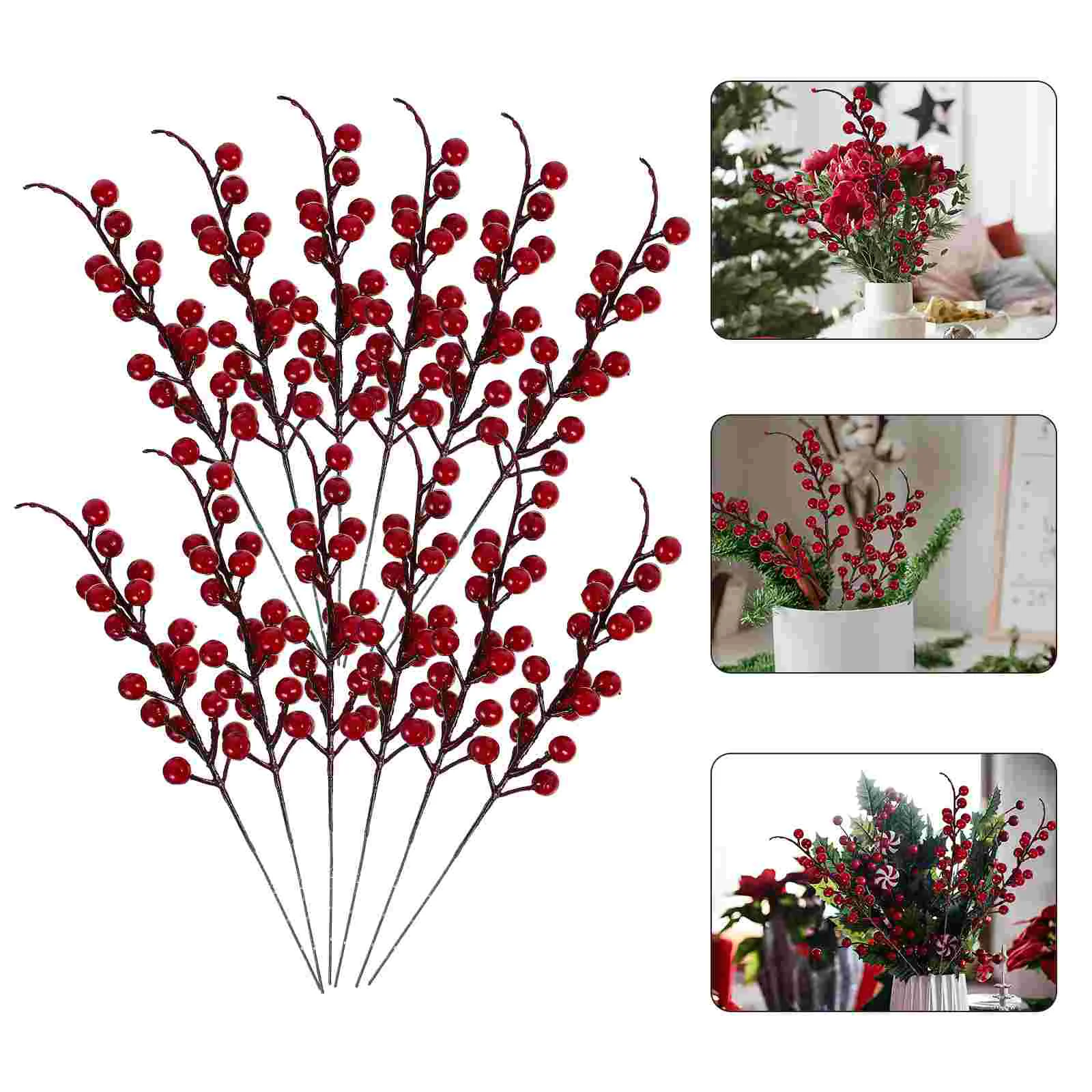 12 Pcs Berry Red Beans Artificial Stem Garland Christmas Decorations Tree Burgundy Picks Pvc Foam Wreath