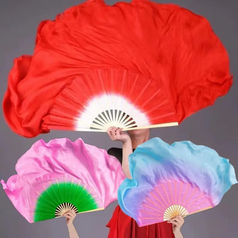 

31cm Bamboo Chinese Short Bellydance Fan Dancer Practice 10cm Half Circle Silk Veil Pairs Yangko Dance Bamboo Fans Multicolors