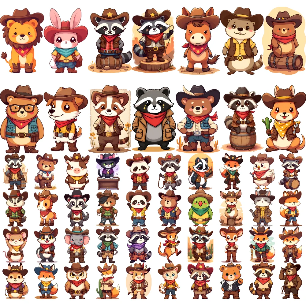 

63pcs Temporary Tattoo Animal Characters Temporary Tattoo Stickers Cowboy Animals Cartoon For Cheeks