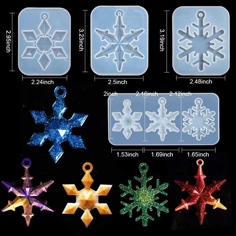 4X 6 Styles Snowflake Resin Molds, Durable Silicone Molds & 20Pieces 20 Inches Black Waxed Necklace Cord With Clasp Bulk