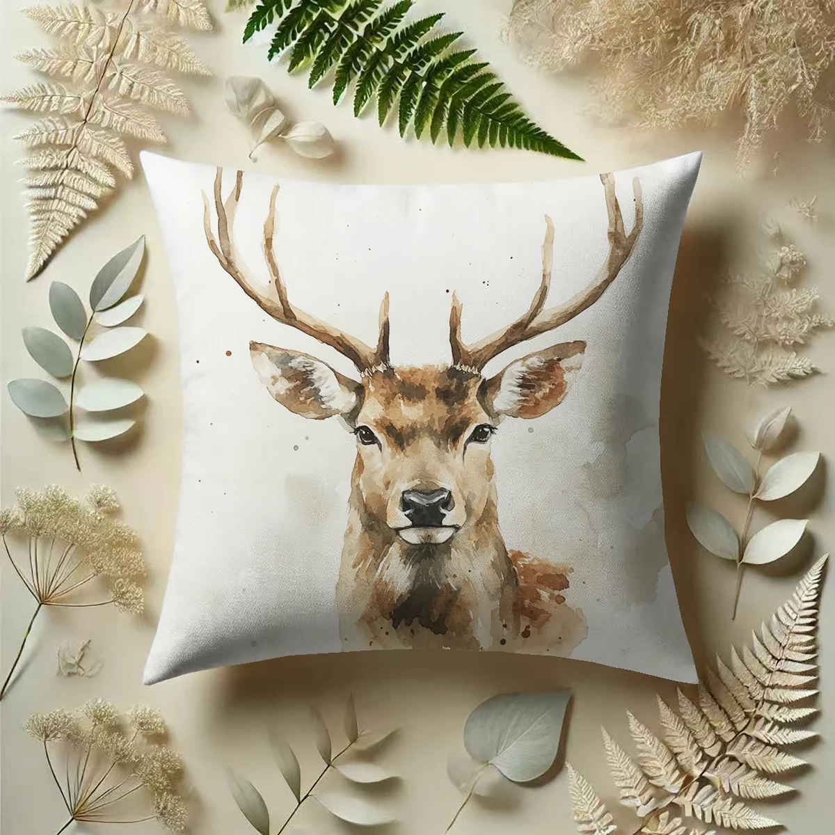 Nordic style living room deer head pillow cover with white background, home and outdoor sofa decoration cushion cover