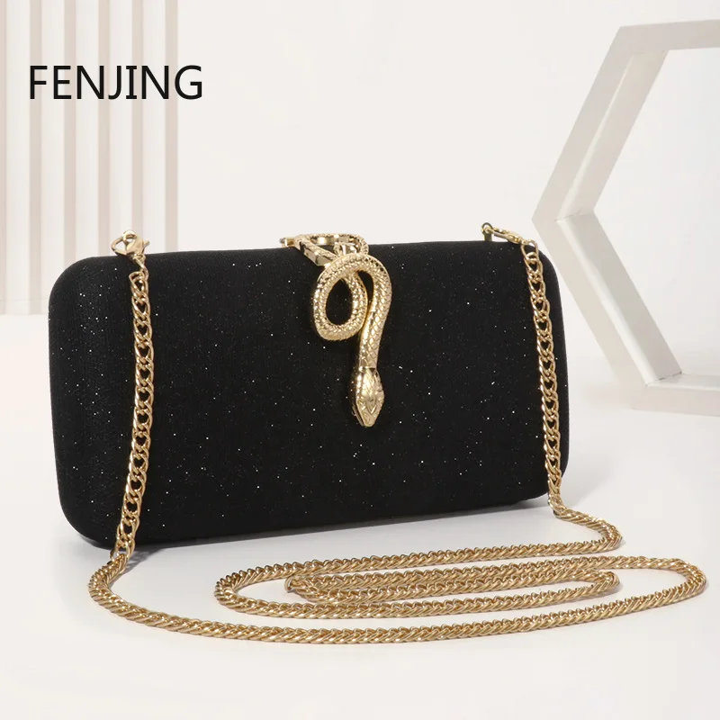 

Classic Snake Buckle Evening Bags Purse Women's Sparkling Clutch Bag Wedding Party Handbag Elegant Square Box Bag Bolso Mujer