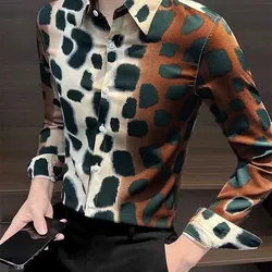 Fashion Lapel Button Printed Gradient Leopard Shirts Men's Clothing 2024 Spring Summer New Loose All-match Tops Casual Shirts