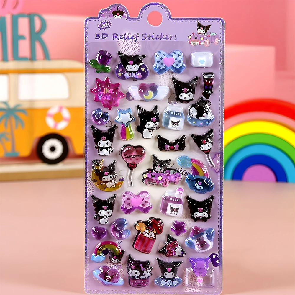 Simpatici adesivi in rilievo 3D Sanrio Kuromi My Melody Adesivo in cristallo per ragazze Kawaii Cartone animato fatto a mano Fai da te Decalcomanie per conti a mano Regali *-.