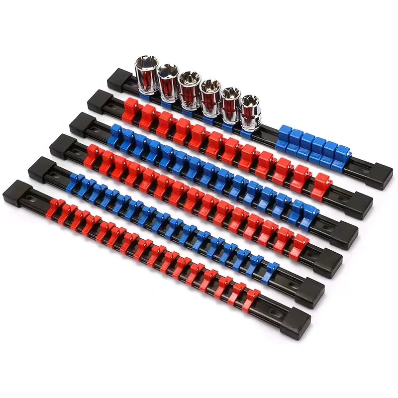 Abs Socket Organizer 1/2 Inch 3/8 Inch En 1/4 Inch Drive Socket Rail Houders Heavy Duty Socket Rekken Met Rood Blauw Zwart Clips