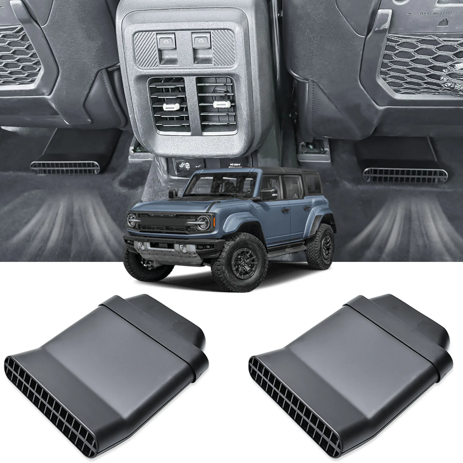 

Front Under-Seat Consoles Tray Vent Deflectors for Ford Bronco 4-Door 2021-2025 Rear Seat Vent Extender 2PCS Warmer Winter Plug