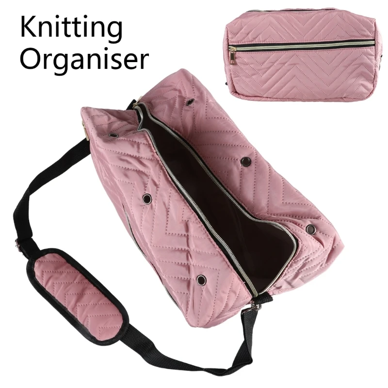 Travel Crochet Craft Project Bag with Adjustable Shoulder Strap, Knitting Organiser Bag Yarn Storage Bag with Wristband