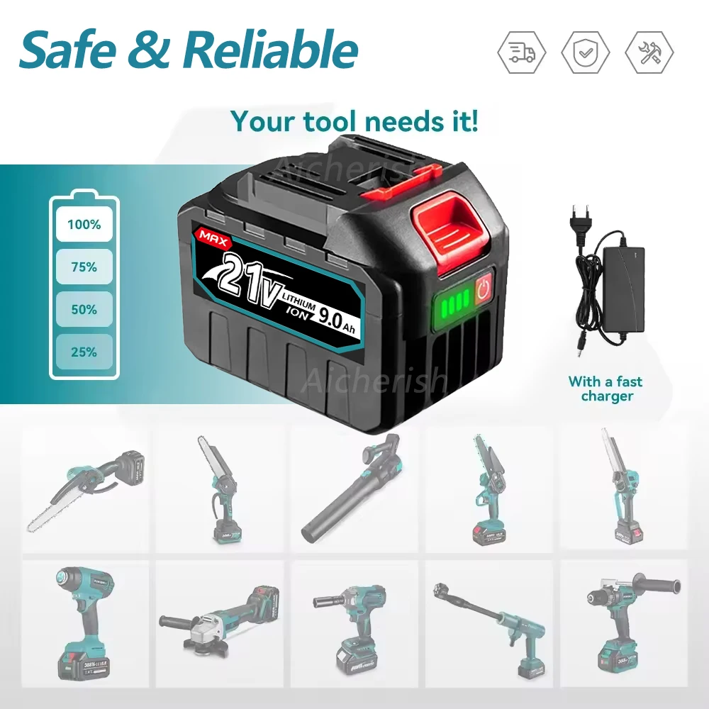 Pro Makita 18V-21V dobíjecí lithium-iontová baterie s vysokou kapacitou s indikátorem baterie pro elektrické nářadí Makita - náhled 4