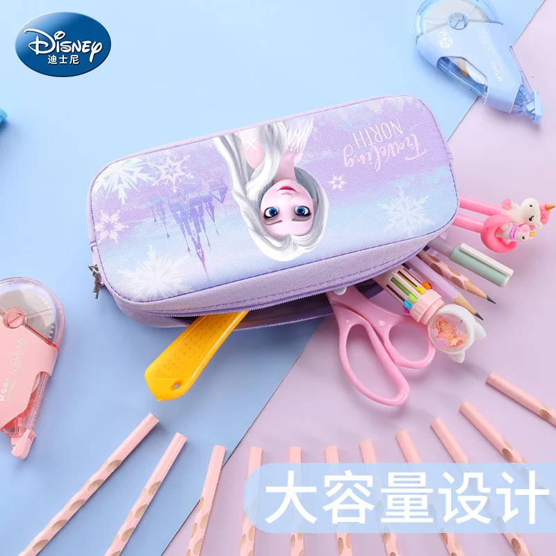 New Disney Girls Pen Bag grande capacità Princess Double Layer Frozen Stationery Box Cute School Supplies Storage Bag Kawaii Bag