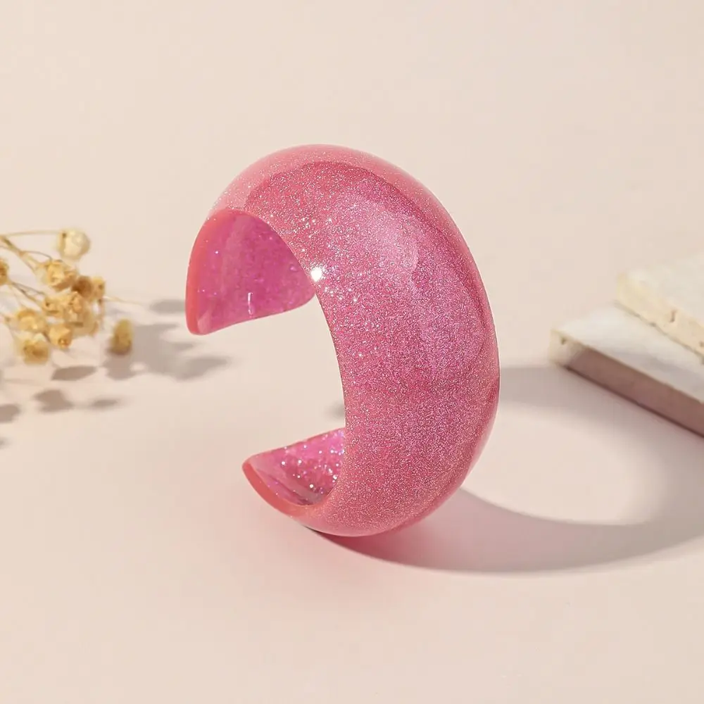 미니어처 디자인 글리터 아크릴 뱅글 오픈 빈티지 젤리 컬러 와이드 팔찌 과장된 레트로 기하학적 불규칙 뱅글 소녀용