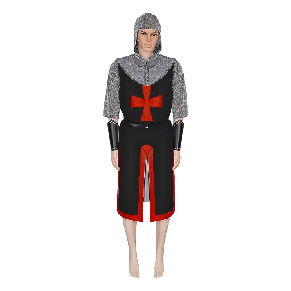 Fake Chain Mail The Templars Cosplay Outift Medieval Renaissance Armor Tunic Knight Cowl Crusader Costume Bracers Waist Belt Set